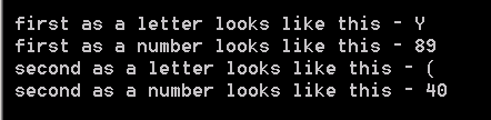 Characters and numbers: output