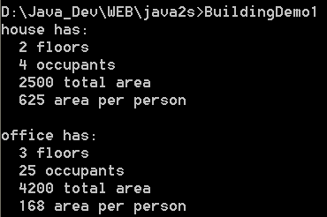 This program creates two Building objects