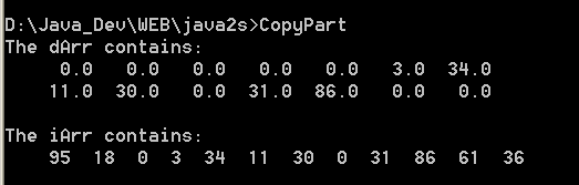 Uses the Array.Copy() method to copy part of an array ints into a secton of an array of doubles