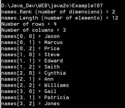 initialize a two-dimensional rectangular array, and use the array properties and methods