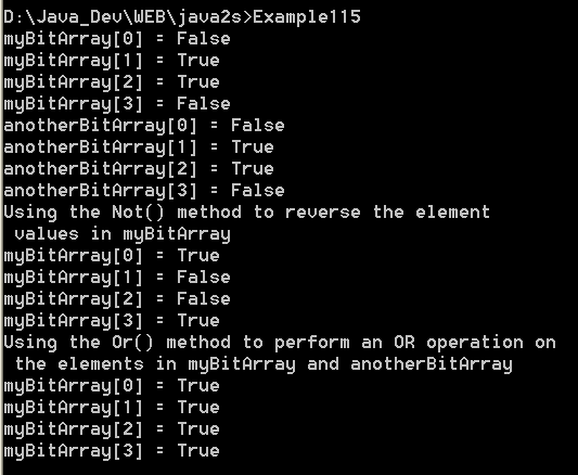 illustrates the use of BitArray methods