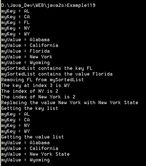 illustrates the use of the SortedList methods