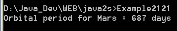 Illustrates the use of an enumeration that defines the orbital periods of the first four planets in days, using a base type of long