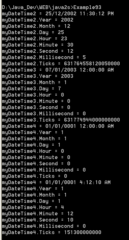 Illustrates the use of DateTime and TimeSpan instances