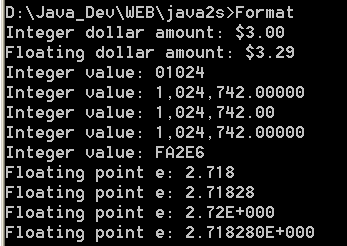 Demonstrates some of the formatting flags for writing text
to the console