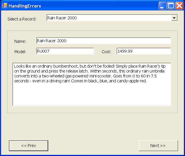 ADO.NET Binding: Handling Errors