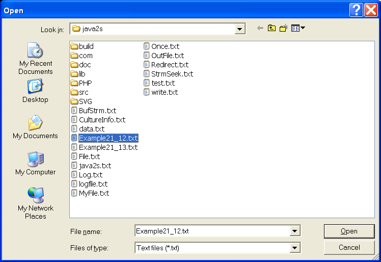 Demonstrates using an OpenFileDialog to prompt for a file name, and to open a file