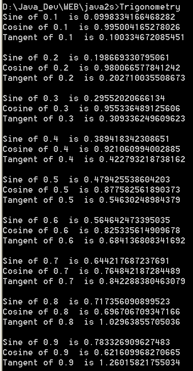 Demonstrate Math.Sin(), Math.Cos(), and Math.Tan(). 