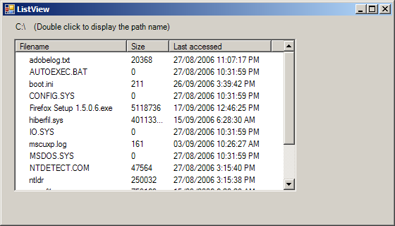 Use ListView to display File info: name, size and date