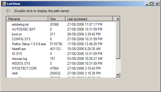 Use ListView to display file name and double click the name to execute that file