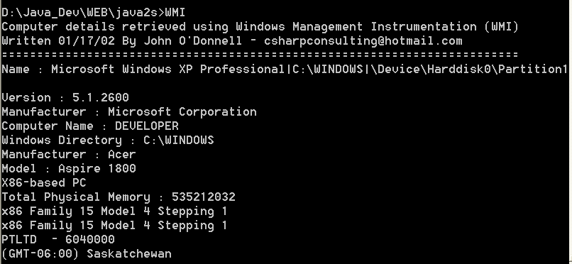 Computer details retrieved using Windows Management Instrumentation (WMI)