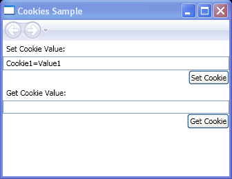 Create and retrieve cookies from a Windows Presentation Foundation (WPF) application using SetCookie and GetCookie.
