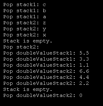 A generic stack that includes exception handling.