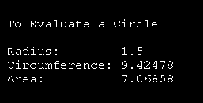 Circumference and area of a circle with radius 2.5