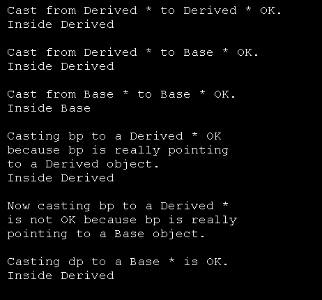 Demonstrate dynamic_cast: base and derived class