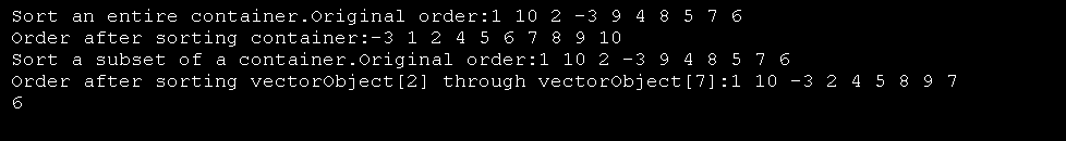 Demonstrating sort() in vector