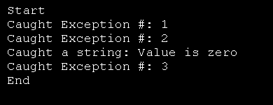Different types of exceptions can be caught.