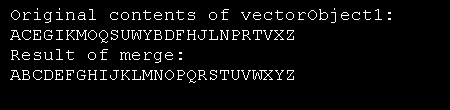 Perform an in-place merge for two vectors