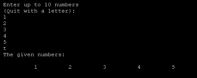 To input numbers into an array and output after.