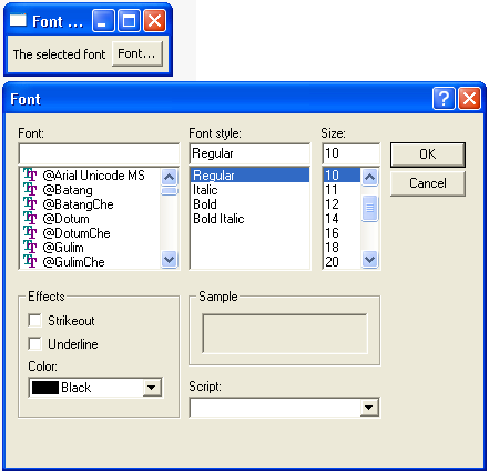 Demonstrates the FontDialog class