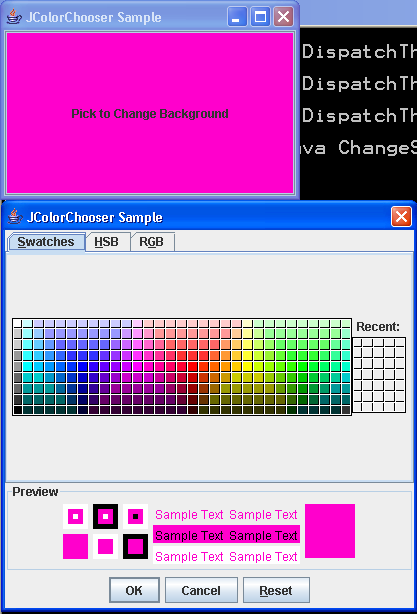 ColorChooser Sample 1 : Color Chooser « Swing JFC « Java