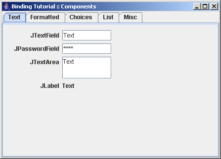 Demonstrates how to bind different value types to Swing components