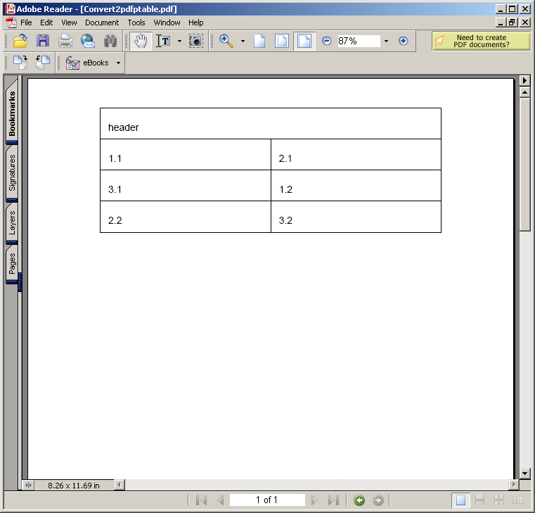 Convert2pdfptable