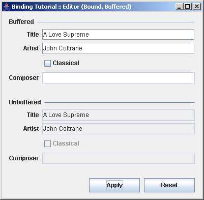 Using buffered adapting ValueModels created by a PresentationModel