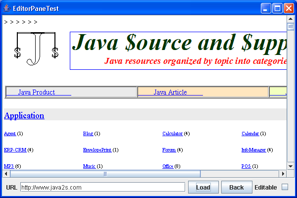 This program demonstrates how to display HTML documents in an editor pane.