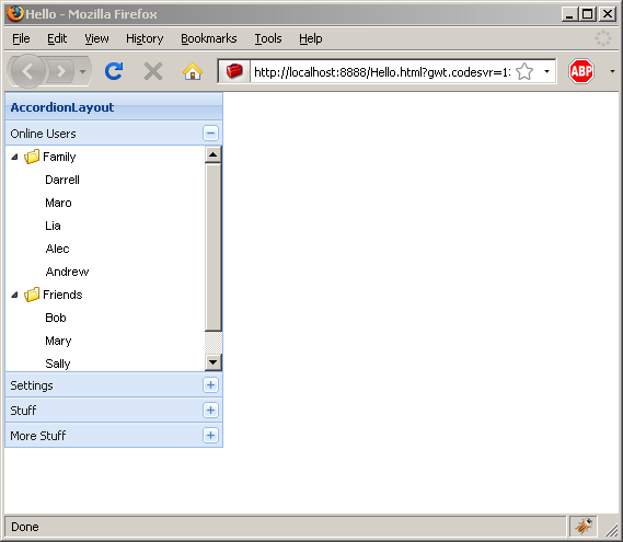 Accordion Layout Example (Ext GWT)