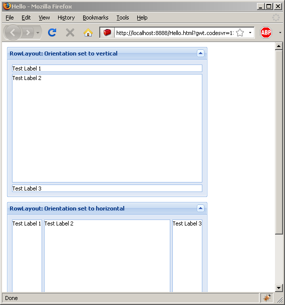 Horizontal and vertical row layout (Ext GWT)