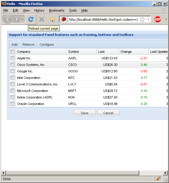 Support for standard Panel features such as framing, buttons and toolbars (Ext GWT)