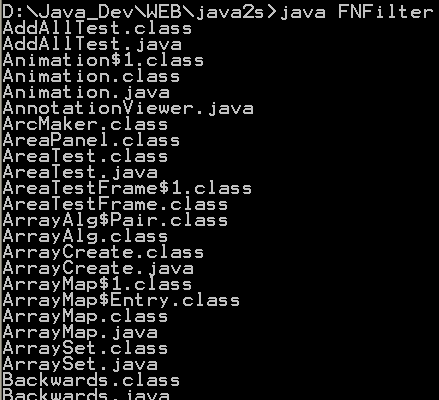 Ls directory lister modified to use FilenameFilter