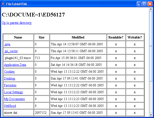 File Table HTML