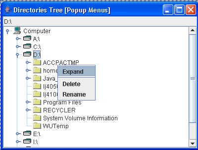 File Tree with Popup Menu