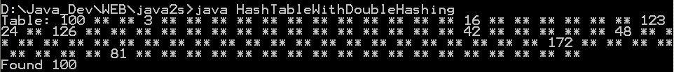 Hash table with double hashing