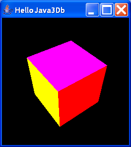 HelloJava3Db renders a single, rotated cube