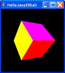 HelloJava3Dbalt renders a single, rotated cube