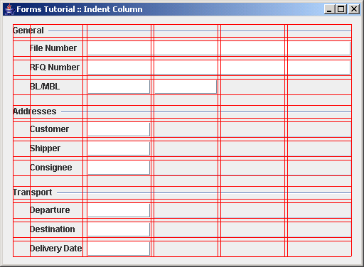 Build a panel with a leading
 indent column using the DefaultFormBuilder