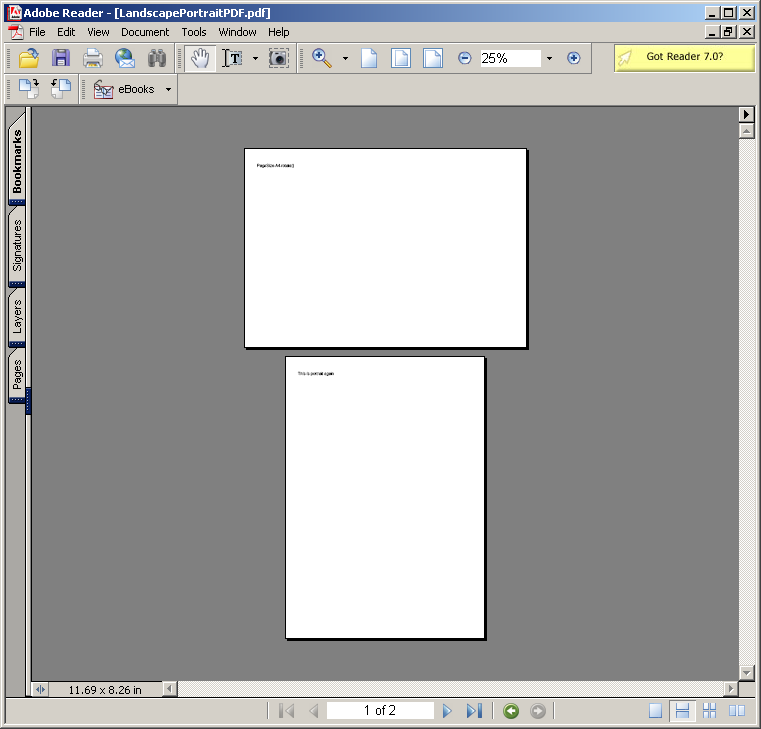 Demonstrates the creating PDF in portrait/landscape : Portrait Landscape «  PDF RTF « Java