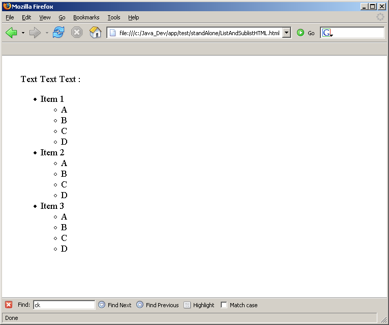 List and Sublist in HTML