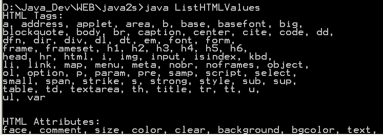 List HTML Values