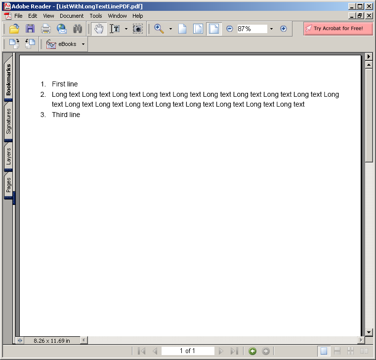 List With Long Text Line in PDF