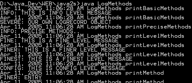 Java log: various log methods