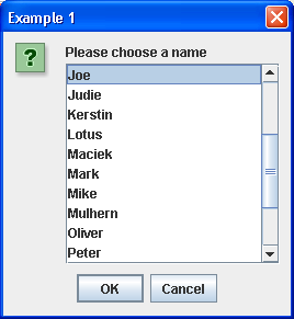 An example of using the JOptionPane with a custom list of options in an