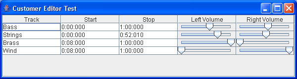 A slider renderer for volume values in a table