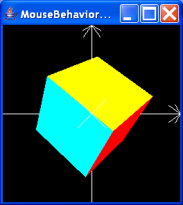 MouseBehaviorApp renders a single, interactively rotatable,translatable, and zoomable ColorCube object