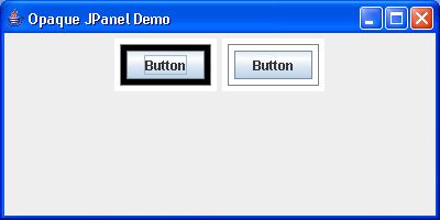 Creates two JPanels (opaque), one containing another opaque JPanel, and
the other containing a non-opaque JPanel