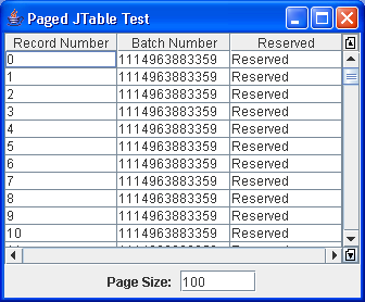 Paging JTable(Table) Model with an input field for dynamically altering the size of a page.