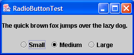 A frame with a sample text label and radio buttons for selecting font sizes